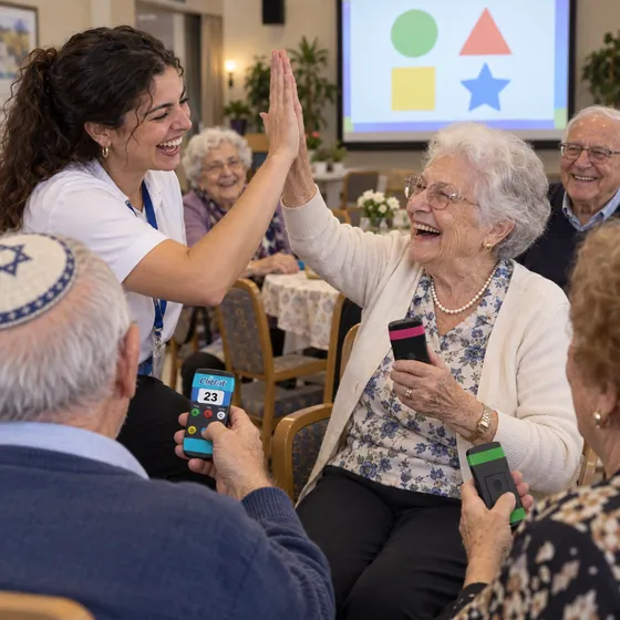 מטפלת ודייר עושים כיף אחרי תשובה נכונה